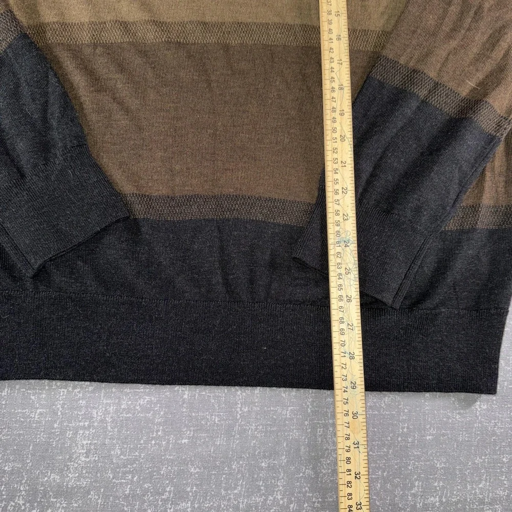 Banana Republic Sweater Mens XL Gray Brown Striped Merino Wool V Neck Knit